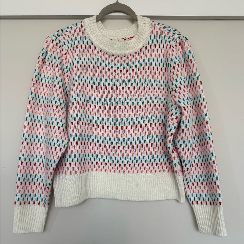 St. John's Bay Women's XL Ivory Candy Dot Crew Neck Long Sleeve Sweater Xmas